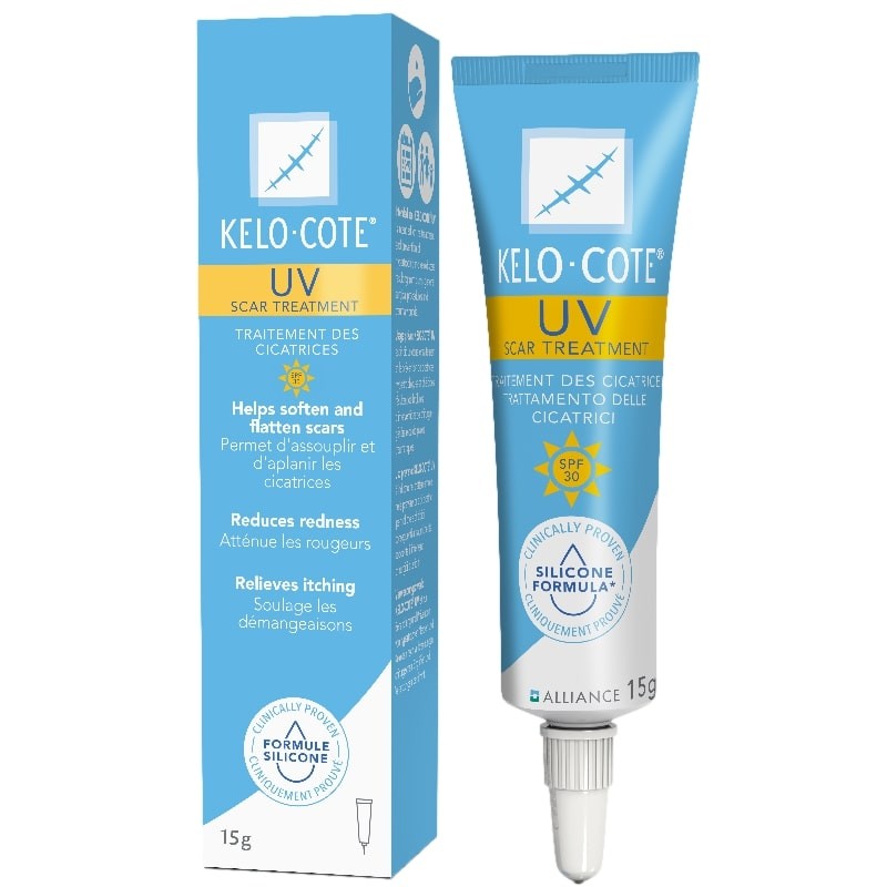 Kelo-cote SOLAIRE SPF30 plaster silikonowy w żelu do leczenia blizn na twarzy z filtrami UVA/UVB – 15g.